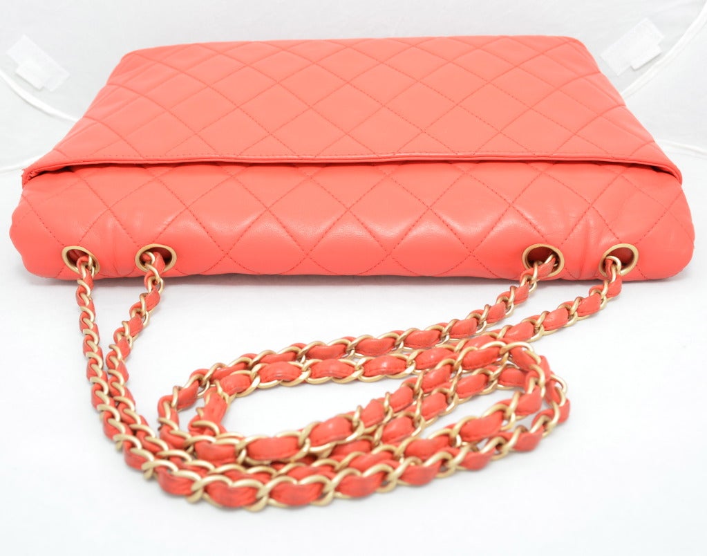Chanel Tangerine Quilted Handbag Jumbo with Original Box and Cards 1