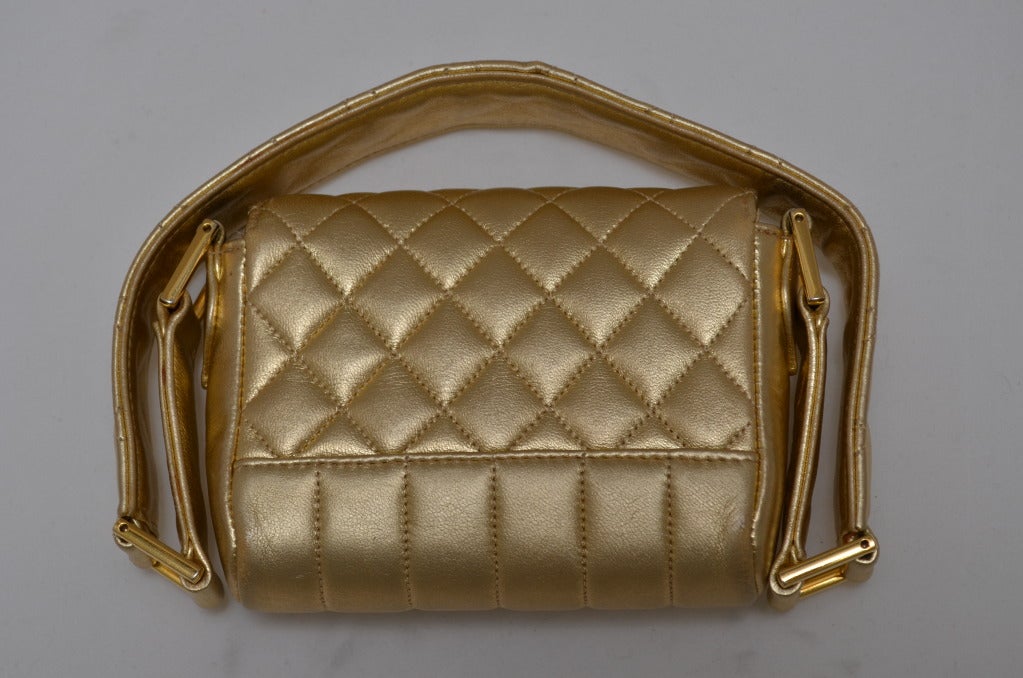 Rare Chanel Gold Leather Quilted Mini Flap Handbag 5.5