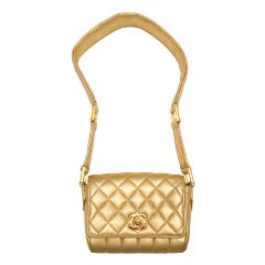 Vintage Rare Chanel Gold Leather Quilted Mini Flap Handbag 5.5"