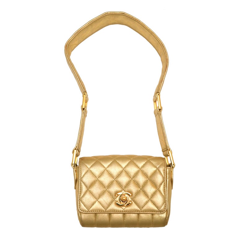 Rare Chanel Gold Leather Quilted Mini Flap Handbag 5.5"