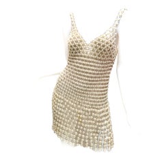 Retro Paco Rabanne Pearl and Metal Link Mini Dress French Couture