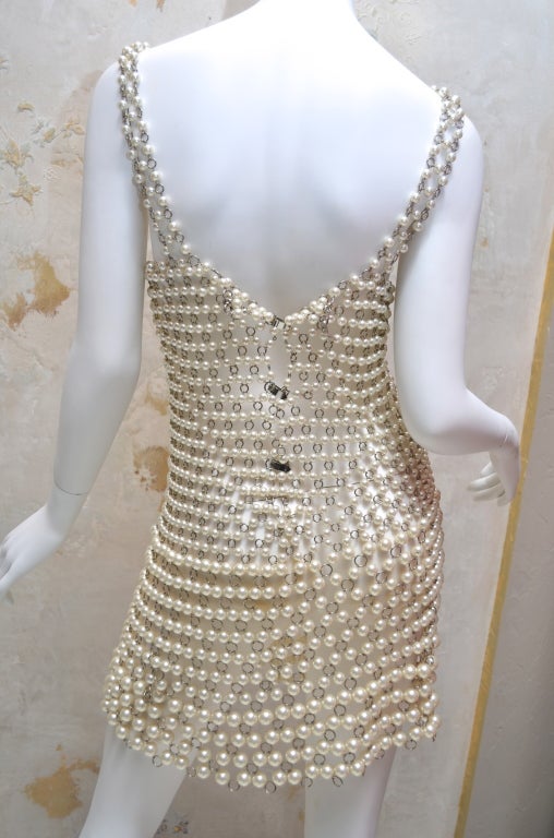 Paco Rabanne Pearl and Metal Link Mini Dress French Couture 1