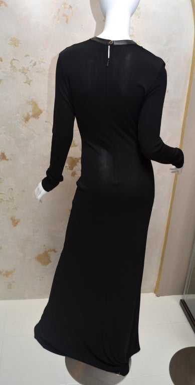 Black Gianni Versace Versus Rayon Matte Jersey Gown Leather Trim
