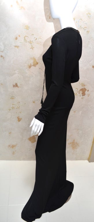 Gianni Versace Versus Rayon Matte Jersey Gown Leather Trim In Excellent Condition In Carmel, CA