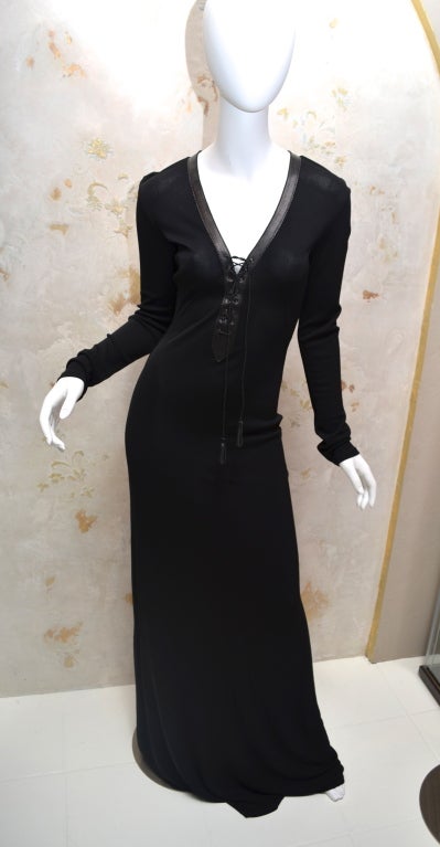 Gianni Versace Versus Rayon Matte Jersey Gown Leather Trim 1