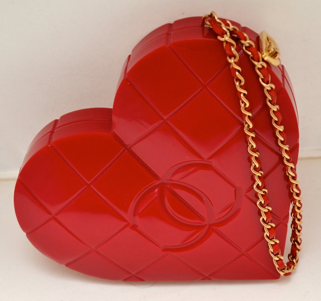 Rare Chanel Cherry Red Lucite Heart Minaudiere Handbag at 1stdibs