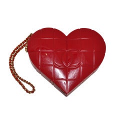 Vintage Rare Chanel Cherry Red Lucite Heart Minaudiere Handbag