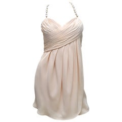 Vintage Chanel Ruched Silk Chiffon Dress / Top with Pearl Straps and Buttons 2
