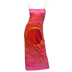 Ken Scott 1970er Jahre Sommer-Seidenjersey-Kleid in Rot, Orange, Gelb und Lila