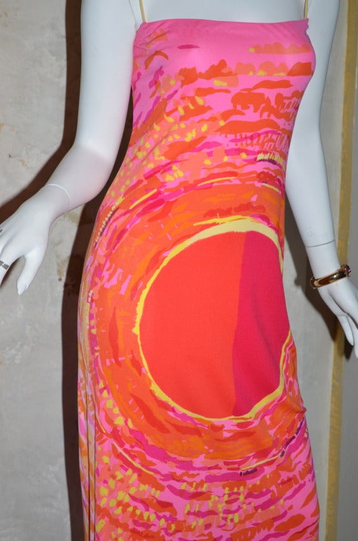 Ken Scott 1970s Summer Hues Red, Orange, Yellow, Purple Silk Jersey Dress 1