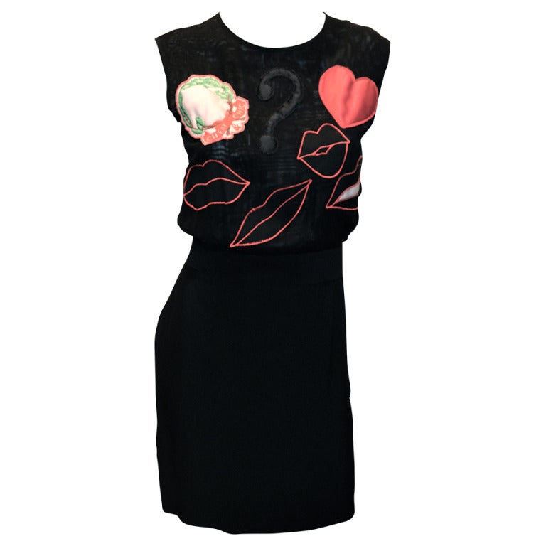 Moschino Cheap and Chic Charms Symbols Heart Peace Lips and ? Dress