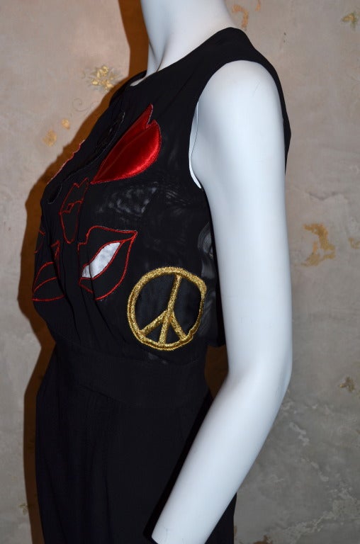 Moschino Cheap and Chic Charms Symbols Heart Peace Lips and ? Dress 3
