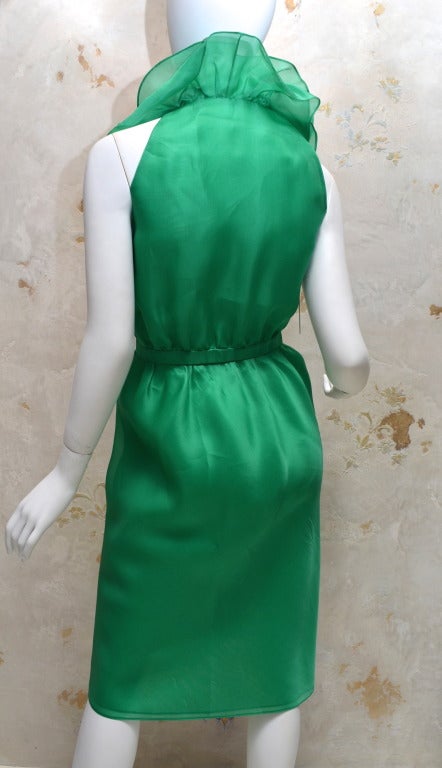 Halston Organza wrap Dress with Ruffle Collar Vintage 1970's In Excellent Condition In Carmel, CA