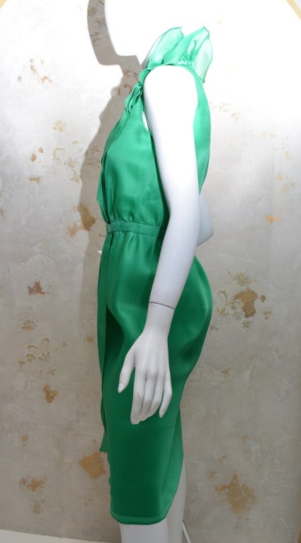 Halston Organza wrap Dress with Ruffle Collar Vintage 1970's 1