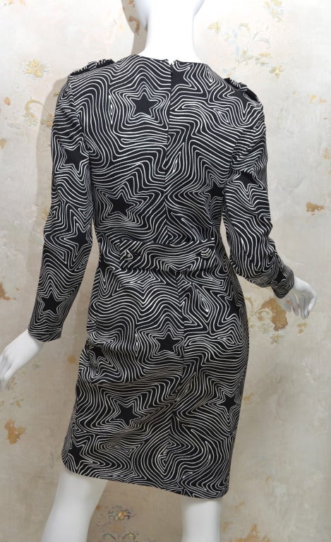 Gianni Versace Couture Black and White Stretch Knit Dress Star Pattern