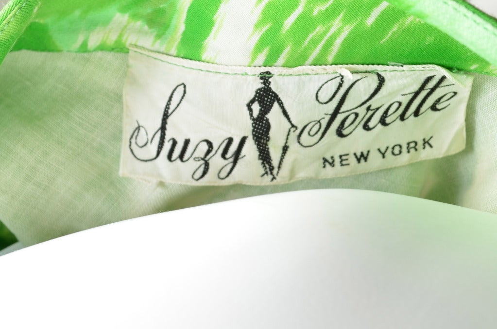 Suzy Perette New York 1950's Summer Green Cotton Floral Day Dress 1