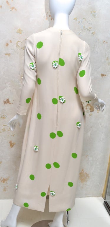 Women's James Galanos 1960s Summer Green & White Polka Dot Beaded Gown For Sale