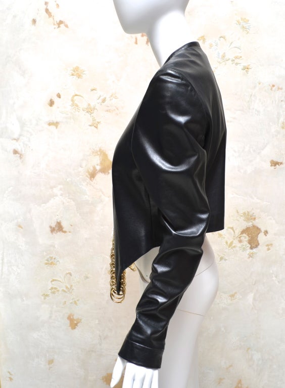 Women's Gianfranco Ferre Black Leather Bolero with Large Gold Rings