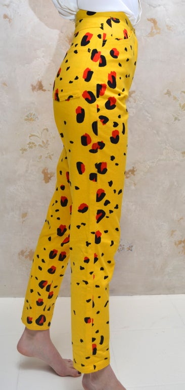 Stephen Sprouse Day Glo Leopard Jeans Vintage 1980's In Excellent Condition In Carmel, CA