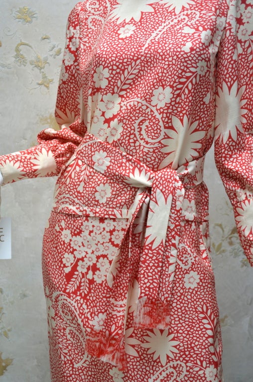 Brown James Galanos for Amelia Gray Print Silk Day Dress 1960's For Sale
