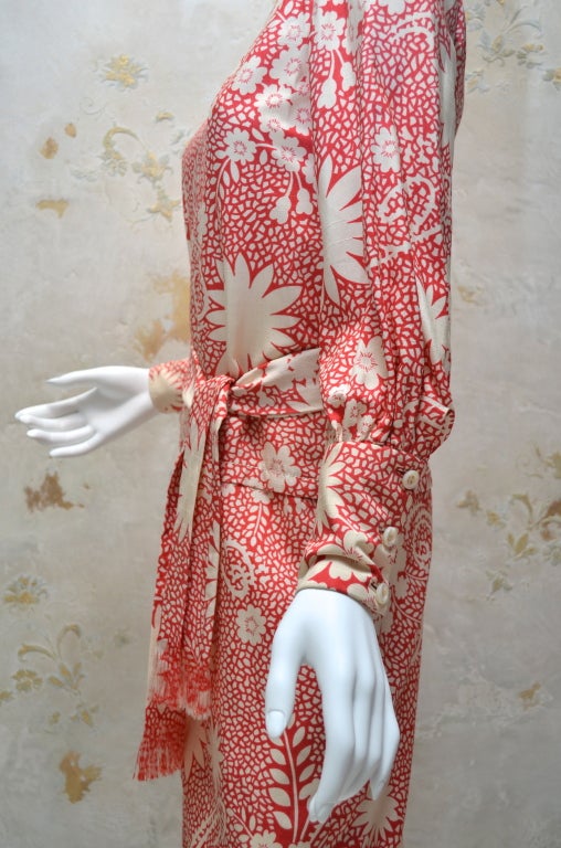 James Galanos for Amelia Gray Print Silk Day Dress 1960's In Excellent Condition For Sale In Carmel, CA