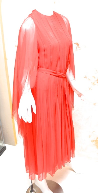 Red Galanos 1970s Amelia Gray Summer Orange Layered Chiffon Dress