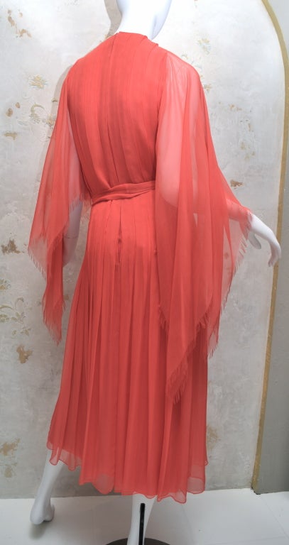 Galanos 1970s Amelia Gray Summer Orange Layered Chiffon Dress 1