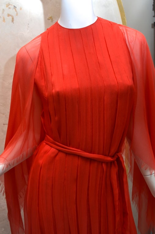 Galanos 1970s Amelia Gray Summer Orange Layered Chiffon Dress 2