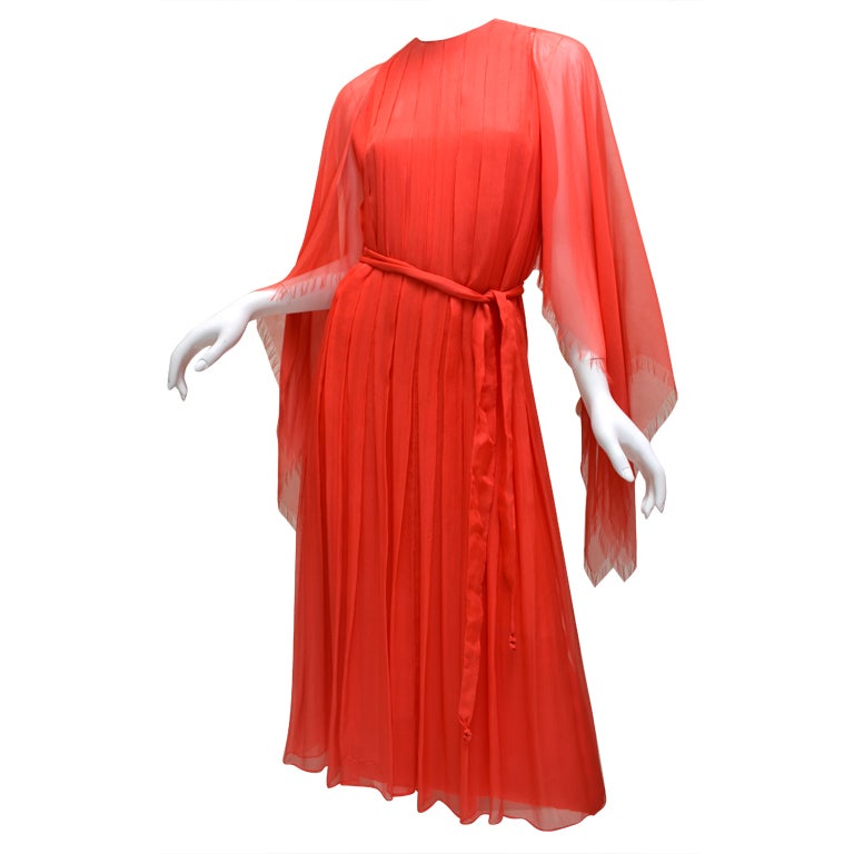 Galanos 1970s Amelia Gray Summer Orange Layered Chiffon Dress