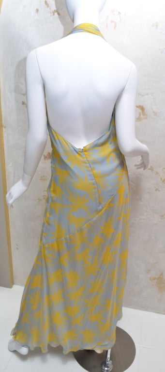 Chanel 2000 Cruise Bias Cut Chiffon Logo Print Halter Gown In Excellent Condition In Carmel, CA