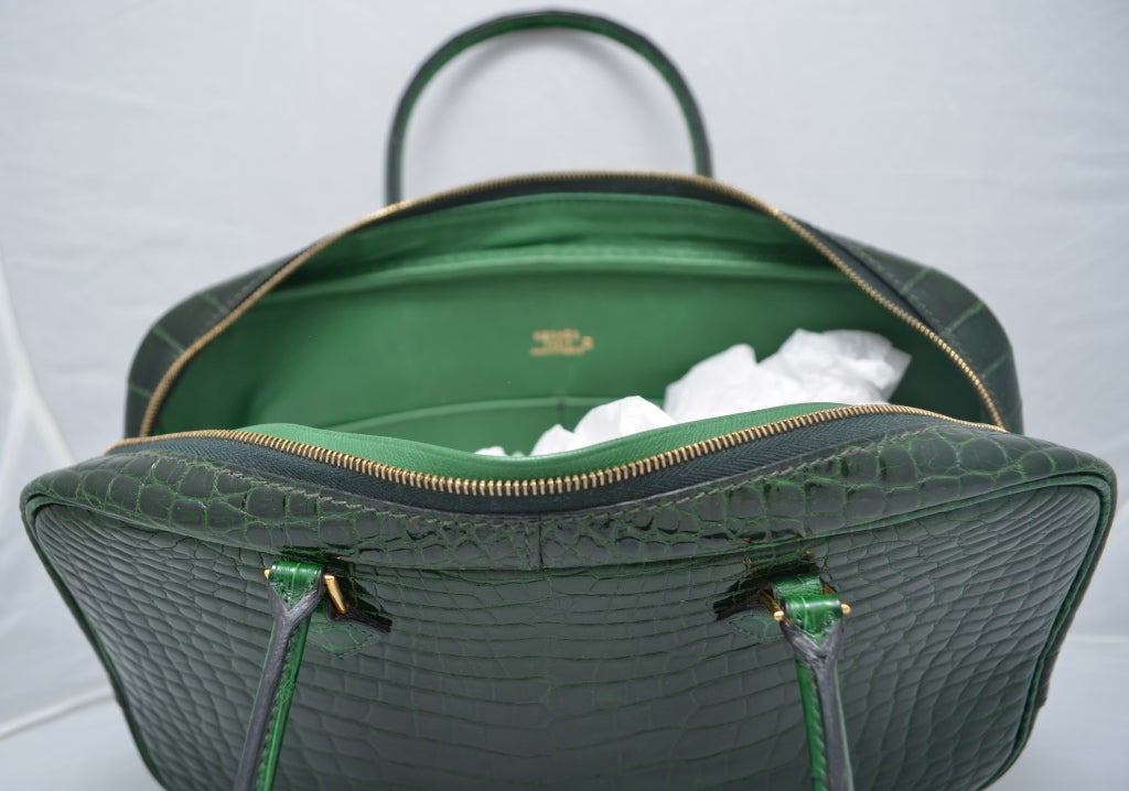 Hermes Paris Vert Fonce Dark Green Crocodile 28 cm Plume Handbag 1
