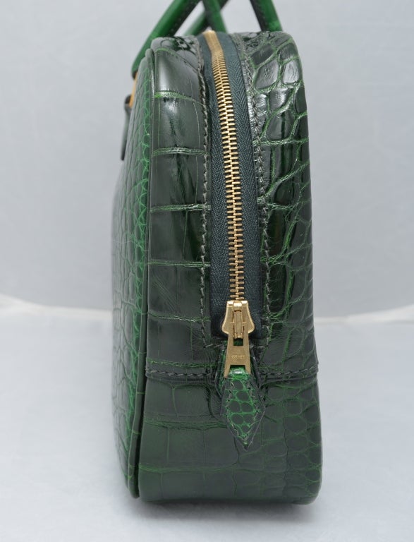 Hermes Paris Vert Fonce Dark Green Crocodile 28 cm Plume Handbag 1