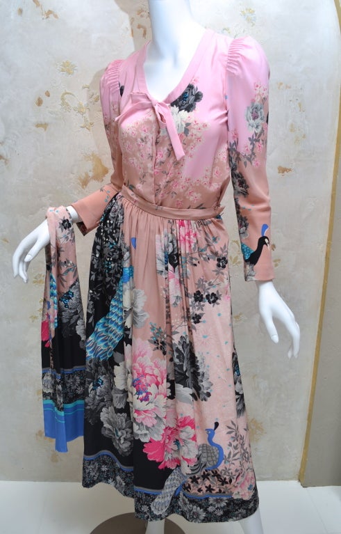 Hanae Mori Printed Silk Skirt & Blouse Vintage 1970's