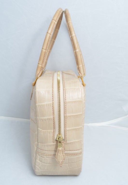 Hermes Paris Rare White Nilo Crocodile 20 cm Plume Handbag In Excellent Condition In Carmel, CA