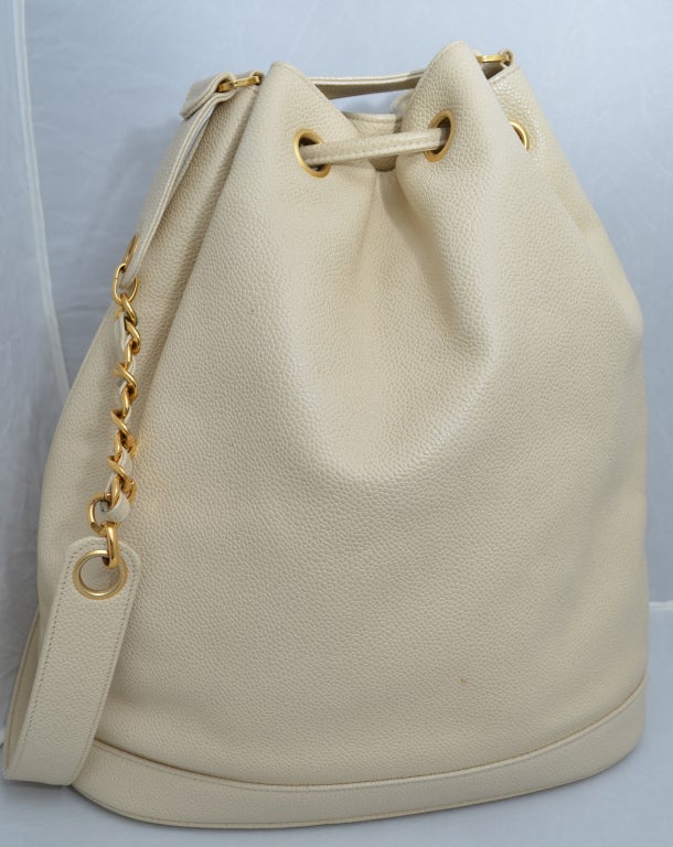 Women's Chanel Caviar Large Drawstring Tote Chunky Gold Hardware