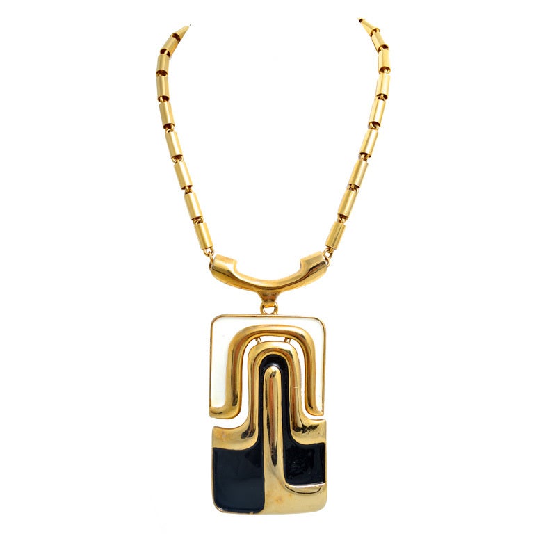 Pierre Cardin 1970's Chain Geometric Crystal Necklace Earrings Set