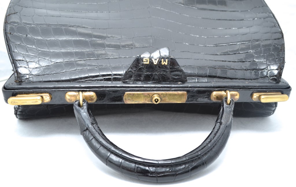 Hermes Crocodile Sac Mallette Handbag with Jewel Compartment In Good Condition In Carmel, CA