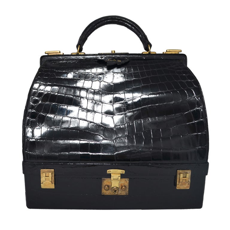 Hermes Crocodile Sac Mallette Handbag with Jewel Compartment