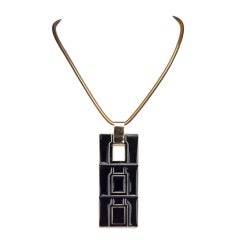 Lanvin Vintage X-Large Pendant Necklace, Gold with Black Enamel