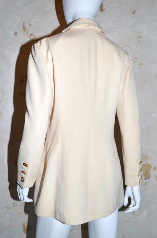 Women's Chanel Off White Jacket Gold CC Buttons 1993 Sz 44