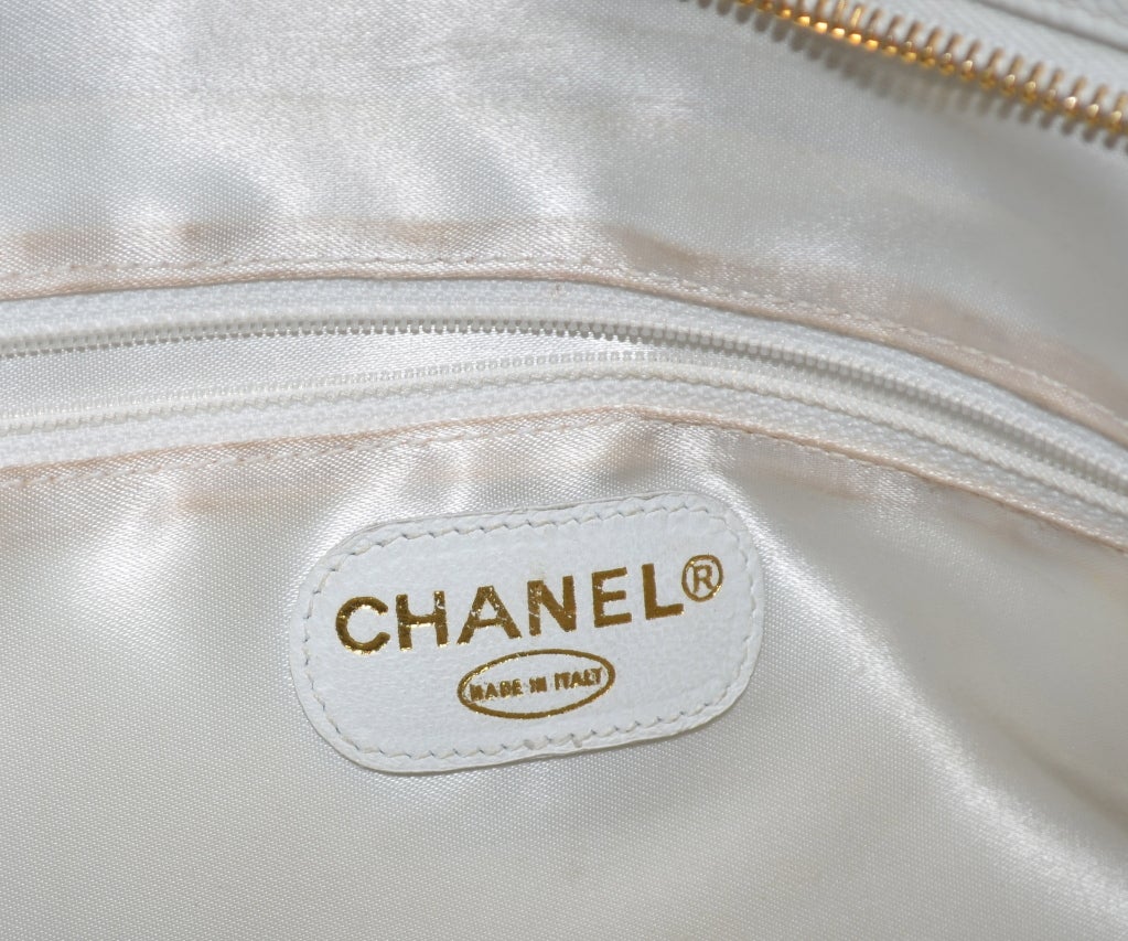 Chanel XXL White Caviar Shopping Tote Gold Chain Large CC 6