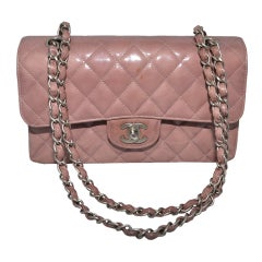 Vintage Chanel 2.55 Classic 9" Dusty Rose Patent Leather Handbag