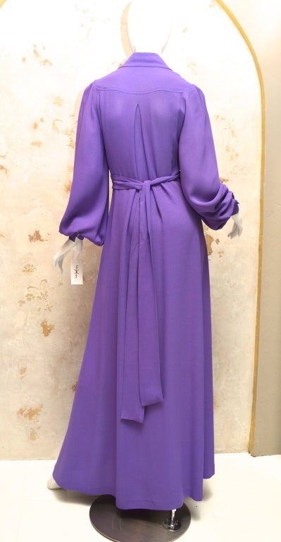 Ossie Clark Summer Vibrant Purple Moss Crepe Gown Vintage 1970's London For Sale 1