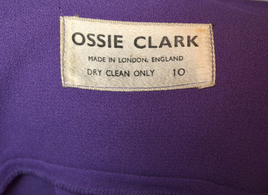 Ossie Clark Summer Vibrant Purple Moss Crepe Gown Vintage 1970's London For Sale 5