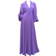 Ossie Clark Summer Vibrant Purple Moss Crepe Gown Vintage 1970's London