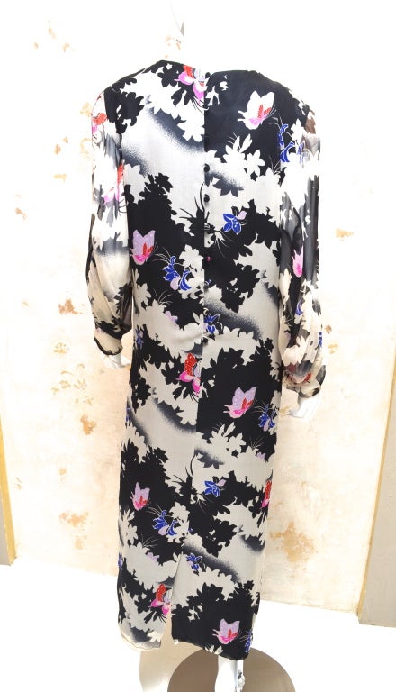 Women's Hanae Mori Silk Chiffon Butterfly Print Column Dress