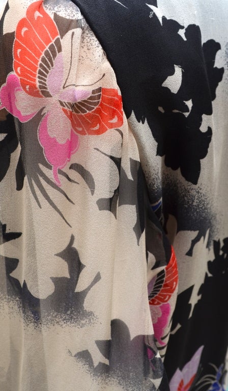 Hanae Mori Silk Chiffon Butterfly Print Column Dress 2