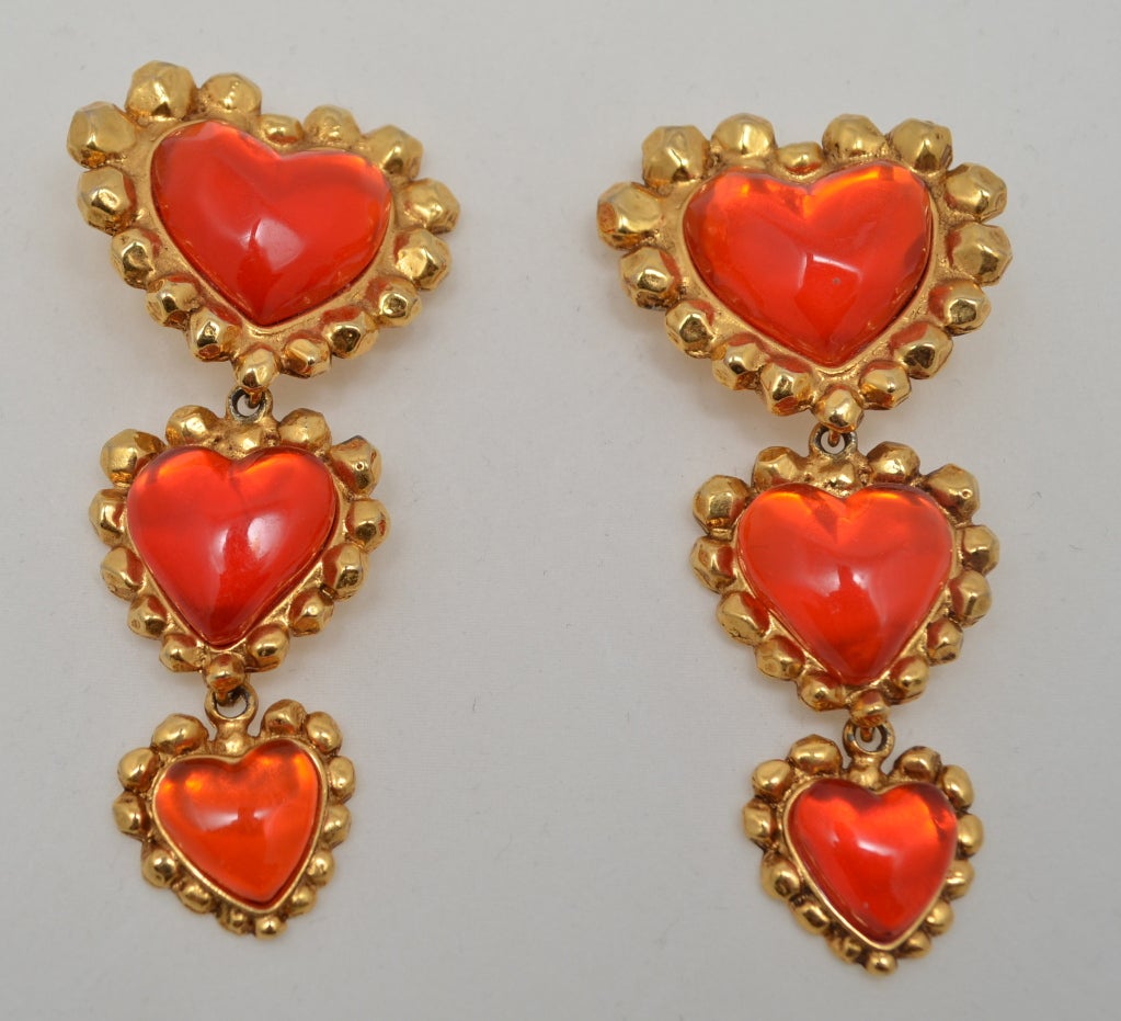 Emanuel Ungaro XL 1980's Vintage Paris Couture Heart Earrings