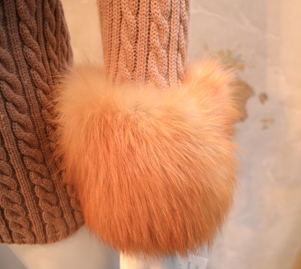 Yves Saint Laurent 1970's Cable Knit Cardigan w/Fox Fur Trim 2