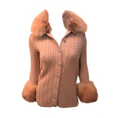 Yves Saint Laurent 1970's Cable Knit Cardigan w/Fox Fur Trim